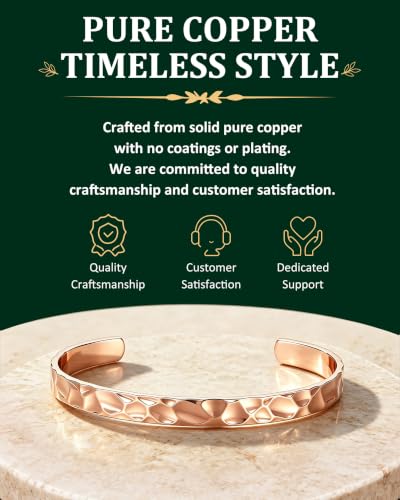 Pure Copper Bracelet – Copper Bracelet for Men & Women – 100% Solid, Raw & Uncoated Handmade Hammered Tibetan Cuff Bangle - color: MirrorSurface