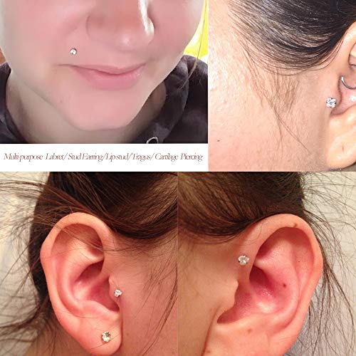 Gabry&jwl 4Pcs Lip Studs/Ear Studs Internally Threade 16G Titanium Steel CZ Labret Studs Tragus Cartilage Helix Lobe Stud Earrings Monroe Medusa Lip Piercing,6-8mm Bar Length,4 Styles