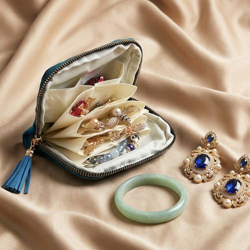 Travel Jewelry Case Organizer Portable Jewelry Pouch Small 5-Layer Velvet Zipper Pouch Bag for Crystal Bracelets Bangles Necklace Ring, Prevent Tangle Scratch