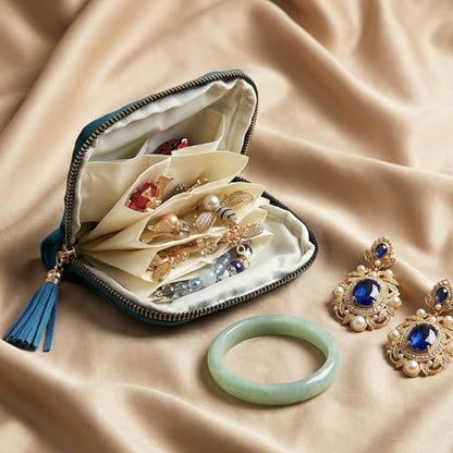 Travel Jewelry Case Organizer Portable Jewelry Pouch Small 5-Layer Velvet Zipper Pouch Bag for Crystal Bracelets Bangles Necklace Ring, Prevent Tangle Scratch