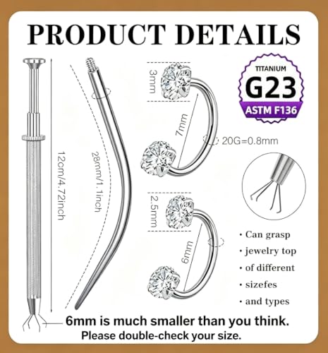 G23 Titanium Horseshoe Nose Ring 20G, 2 Pcs Double Gem Nose Ring for Women, 6mm 7mm 8mm Hypoallergenic Horseshoe Nose Rings Helix Tragus Earring Hoops Labret Lip Piercing Jewelry Small Septum Rings - color: 20G-6mm+7mm-2 Pcs Silver-White CZ