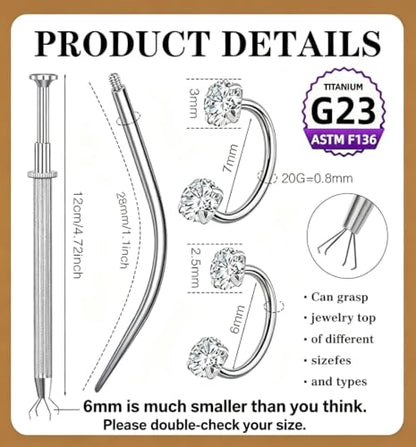 G23 Titanium Horseshoe Nose Ring 20G, 2 Pcs Double Gem Nose Ring for Women, 6mm 7mm 8mm Hypoallergenic Horseshoe Nose Rings Helix Tragus Earring Hoops Labret Lip Piercing Jewelry Small Septum Rings - color: 20G-6mm+7mm-2 Pcs Silver-White CZ