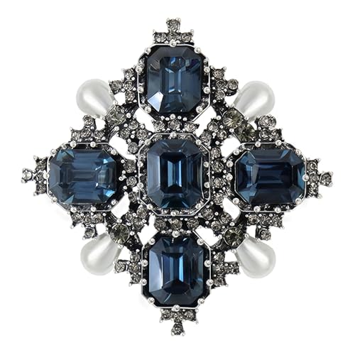 Vintage Retro Victorian Baroque Brooch Pin for Women and Men, Silver Plated Lapel Pin, Fashion Decorative Jewelry with Crystals Rhinestones & Faux Pearls - color: Blue