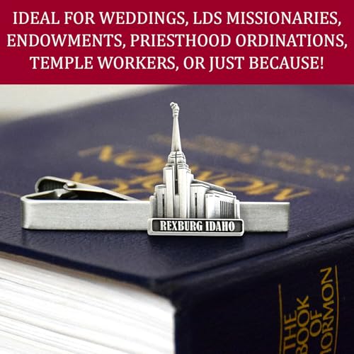 Silver Tie Clip by Ringmasters | LDS Temple Tie Clips for Men with Antique Silver Finish | Suit Accessories for Weddings, Church, & Formal Events | Versatile Tie Pin, (Rexburg Idaho)