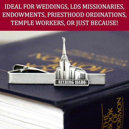 Silver Tie Clip by Ringmasters | LDS Temple Tie Clips for Men with Antique Silver Finish | Suit Accessories for Weddings, Church, & Formal Events | Versatile Tie Pin, (Rexburg Idaho)