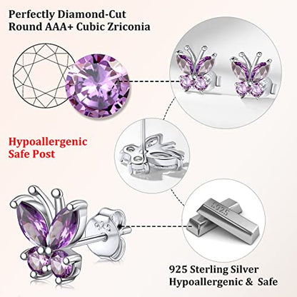 Bestyle Gold Butterfly Earrings for Women, Dainty Cute Birthstone Studs Hypoallergenic Jewelry, Great Birthday Gift - style: 06.June (Alexandrite)-STUD