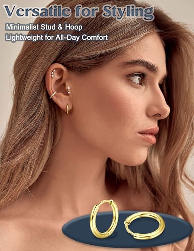 BESTEEL 7Pairs Hypoallergenic Gold Plated Earrings for Women Earring Stacks | Trendy Small Stud Huggie Hoop Earring Stacks Set Surgical Steel Cartilage Helix Jewelry for Sensitive Ears Birthday Gifts - style: G - Small