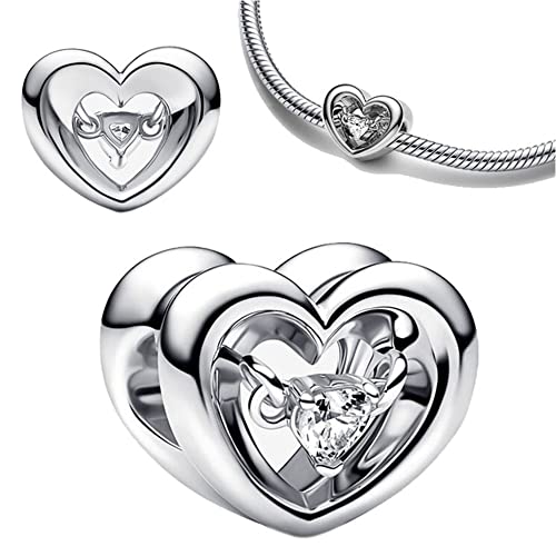 Jewelry Love Heart Charms for Women Bracelets and Necklaces | 925 Sterling Silver,Mother's Day Birthday Christmas - color: Silver Radiant Heart Floating Stone Charm