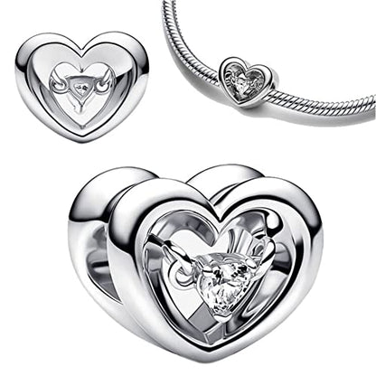 Jewelry Love Heart Charms for Women Bracelets and Necklaces | 925 Sterling Silver,Mother's Day Birthday Christmas - color: Silver Radiant Heart Floating Stone Charm