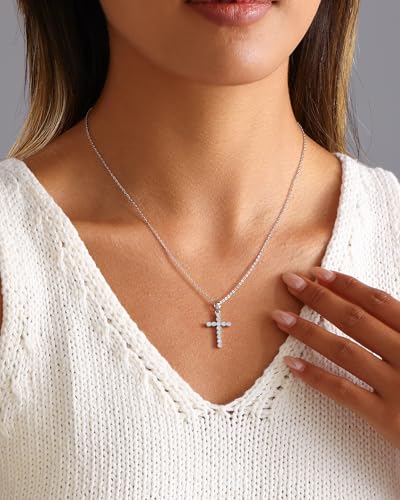 Cross Necklace for Women, 14K Gold Plated Cubic Zirconia Cross Pendant Necklace, Trendy Christian Jewelry Gifts for Baptism First Communion Christmas - color: Style E - Silver