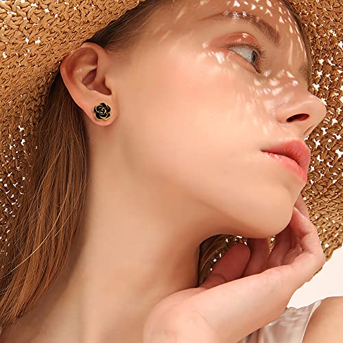 EleQueen Rose Flower Necklace Earrings Bracelet Set for Women - color: 09_Black Gold-Tone