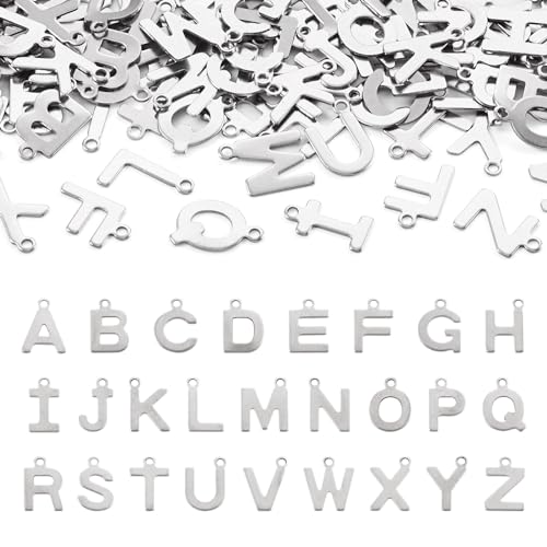 Craftdady Letter Charms Capital Pendants Mixed A-Z Initial Letter Number Charms DIY Bracelet Necklace Pendants for Jewelry Making, Gold, Antique Silver, Platinum - color: Stainless Steel Color