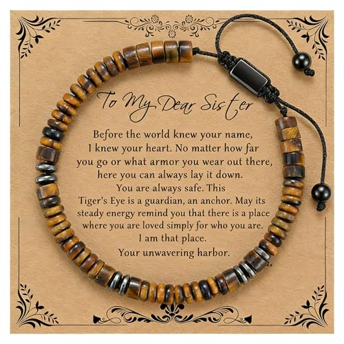 Natural Stone Beaded Bracelet for Men Women Boho Adjustable - color: Tiger Eye-sister