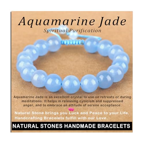 AD Beads Handcrafted Beaded Macrame Bracelet Stylish Customizable Jewelry for Men and Women Protection Healing Gemstone for Balance Wellness Positive - color: Aquamarine Jade, size: 10mm