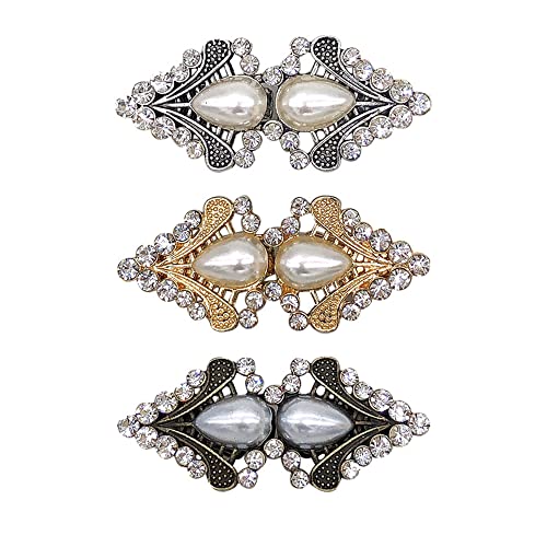 3pcs women's Vintage diamond Cardigan Collar Clip Shawl cape buckle Can be used as dress tightening clip sweater accessories - color: B
