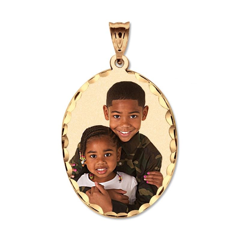 Oval w/Diamond Cut Edge Custom Photo Engraved Pendant - in Solid 14K, 10k, Yellow, White, Or Sterling Silver - color: Solid 10K Yellow Gold With Engraving, size: 2/3 x 3/4 Inch