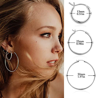 M MOOHAM Hoop Earrings for Women, Hypoallergenic 14K Gold Plated Earrings | Gold Plated Hoop Earrings Set for Sensitive Ears, Earring Stack for Women Trendy, Jewelry Gifts Lightweight 13-60mm - color: 3pairs-13/15/20mm-silver-plated