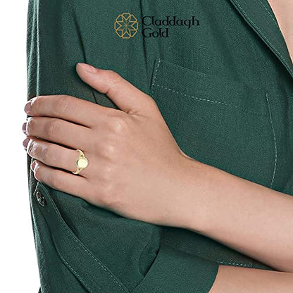 10K Yellow Gold Engravable Oval Signet Ring with Rope Halo and Textured Tapered Band