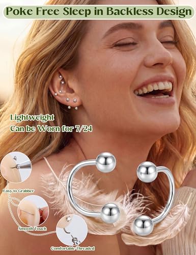 ORAZIO Half Huggie Earrings Jacket Pack for Women Backless Hoop Earring 18G | Hypoallergenic Surgical Steel Arc Hoop Backless No Back Stacks Set Small CZ Screwback Studs Jewelry Gift for Women Men Trendy - color: Silver Plated-Style1 Round