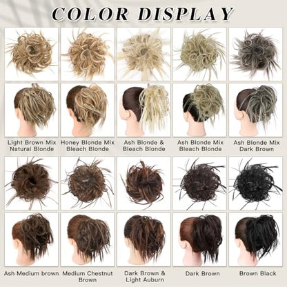 HMD Tousled Updo Messy Bun Hair Piece Ponytail Hairpieces for Women | Synthetic Hair Extension Ponytail with Elastic Rubber Band, Updo Hairpiece Hair Bun Scrunchies for Women Daily Party - color: 85H88# (Ash Blonde & Bleach Blonde）