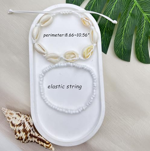 3PCS Boho Anklets for Women Summer Beach Women's Ankle Bracelets Beaded Anklet Bracelet Waterproof Beach Anklets Shell Starfish Anklet Foot Chain Jewelry for Women - color: 2PCS/white beaded