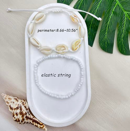 3PCS Boho Anklets for Women Summer Beach Women's Ankle Bracelets Beaded Anklet Bracelet Waterproof Beach Anklets Shell Starfish Anklet Foot Chain Jewelry for Women - color: 2PCS/white beaded