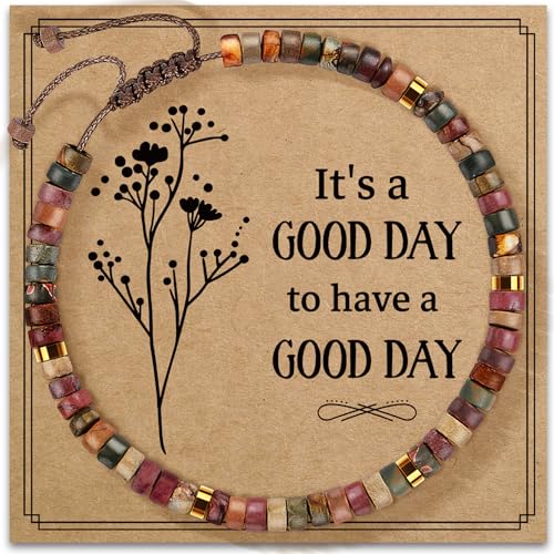 Inspirational Bracelet Gifts for Women, Natural Stone Beaded Bracelets | Thinking of You Get Well Soon Encouragement Healing Bracelets Christmas Day Birthday Gifts for Women Friends Sister - color: A-H JASPER STONE-GOODDAY
