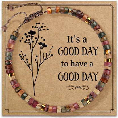 Inspirational Bracelet Gifts for Women, Natural Stone Beaded Bracelets | Thinking of You Get Well Soon Encouragement Healing Bracelets Christmas Day Birthday Gifts for Women Friends Sister - color: A-H JASPER STONE-GOODDAY