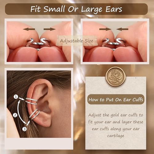 Florideco 4 PCS Ear Cuffs Non Piercing Hypoallergenic 14K Gold Plated Ear Cuff Earrings for Women Trendy CZ Clip On Cartilage Earring Set Dainty Adjustable Fake Piercings Earrings - color: Classic: Silver Plated