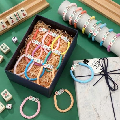Liliaafar 20 Pcs Inspirational Friendship Bracelets Bulk Adjustable Motivational Beaded Bracelets for Back to School Teacher Gifts Classroom Party Favors - style: Mahjong Polymer Clay