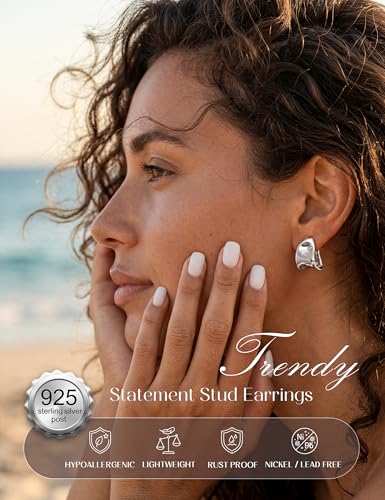 Chunky Gold Stud Earrings for Women Sterling Silver Earring Hypoallergenic | Non Tarnish 14K Gold Plated 925 Silver Posts for Sensitive Ears,Knot Statement Dangle Earrings Gold Jewelry Gifts Lightweight - color: silver plated-chunky