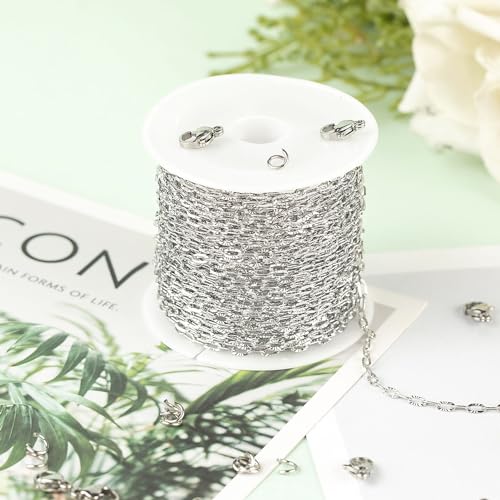 UMAOKANG 32.8 Feet Stainless Steel Jewelry Making Chains Embossed Cable Link Chain Necklace Bracelet DIY for Women Jewelry Chains Bulk - color: Steel Sunflower