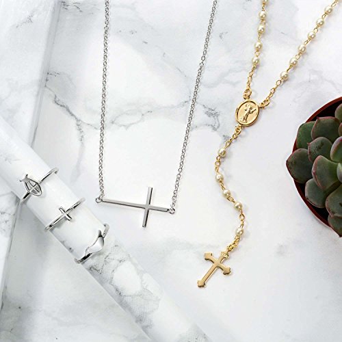 Bling Jewelry Minimalist Simple Midi Knuckle Thin 1MM Band Stackable Religious Sideways Cross Ring For Teen Yellow 14K Gold Plated .925 Sterling Silver - color: Silver