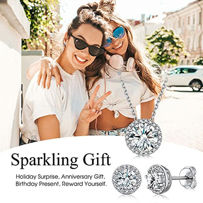 Bestyle Sparkling 925 Sterling Silver Birthstone Stud Earrings for Women, Heart/Round/Teardrop/Square Solitaire Diamond Studs Earrings, Great Birthday/Christmas Gifts - style: 04. White Diamond-April-round