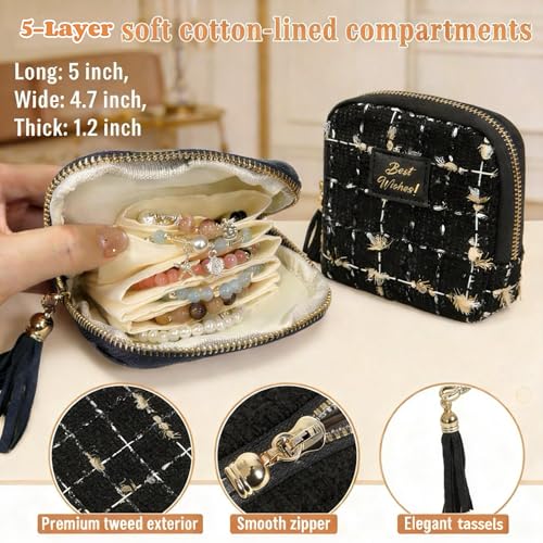Small Travel Jewelry Case Portable Organizer Gift&Use (Quilted blue-white) - color: Quilted blue-white
