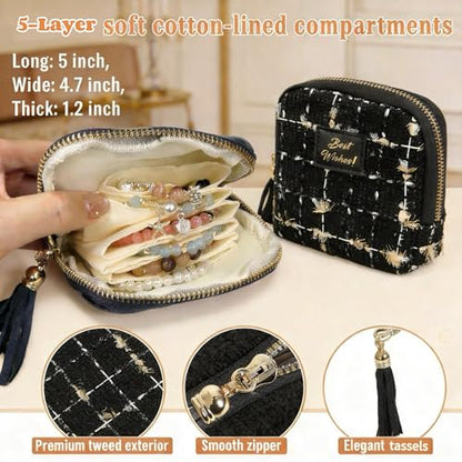 Small Travel Jewelry Case Portable Organizer Gift&Use (Quilted blue-white) - color: Quilted blue-white