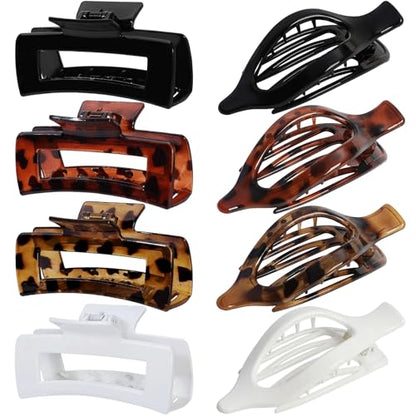 CHANDAT Hair Clips for Women, Flat Hair Clips, 8 pcs, 2style - Leopard | 4.3 Inch Large Square Hair Claw Clips & Flat Hair Clips, Thick & Thin Hair, Hair Accessories for Women, Strong Hold Non-Slip - color: Leopard
