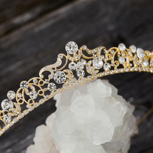 SWEETV Wedding Tiaras and Crowns, Rhinestone Bridal Crown Princess Tiara Headpieces for Women - color: Gold