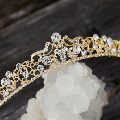 SWEETV Wedding Tiaras and Crowns, Rhinestone Bridal Crown Princess Tiara Headpieces for Women - color: Gold
