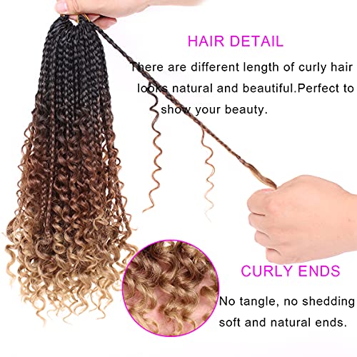 Unionbeauty 8 Packs 14 Inch Boho Box Braids Crochet Hair with Curly Ends Bob Bohemian Hippie Braids Pre-looped Messy Goddess Box Braids Hair Ombre Synthetic Braiding Hair Extension for Black Woman 53# - color: 53#, size: 14 Inch (Pack of 8)