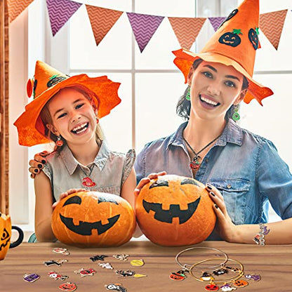 SANNIX 110Pcs Halloween Charms Gold Enamel Jewelry Making Charms | for Halloween Bracelet Necklace Making and Decoration Accessories - style: Halloween Charms