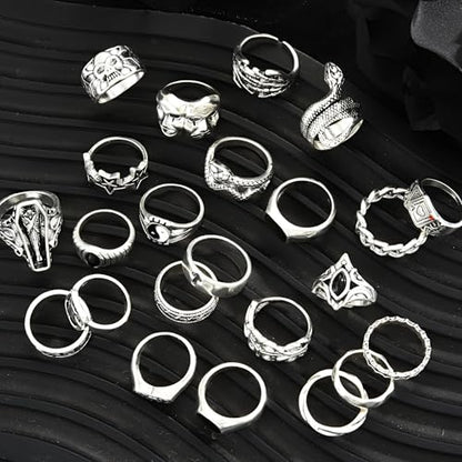 FAXHION 24-60 Pcs Gold Stackable Rings for Women, Knuckle Rings Chunky Gold Ring Set Dainty Stacking Cute Rings, Multiple Sizes Cute Jewelry Set Gift - style: Halloween skeleton