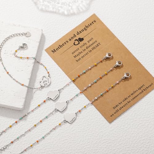 DS Mother Daughter Matching Bracelets,Adjustable Stainless Steel Gift Set | mother’s Day & Birthday Gift Box,Heart Charm,Mommy & Me Style,18K Gold Plated,Hypoallergenic,Daily Wear,Fits Women Teen Girls - color: Silver-7