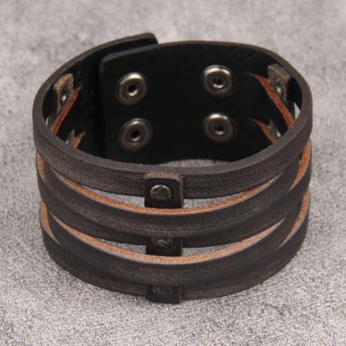 JAOYU Punk Leather Cuff Bracelet Goth Leather Wristband Rock Bracelet Biker Bracelet for Men Leather Armband Black Handmade Jewelry - color: Wrap Leather Bracelet