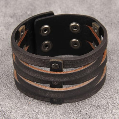 JAOYU Punk Leather Cuff Bracelet Goth Leather Wristband Rock Bracelet Biker Bracelet for Men Leather Armband Black Handmade Jewelry - color: Wrap Leather Bracelet