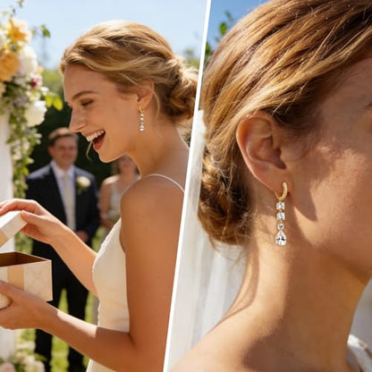 Sonateomber Christmas Tree Dangle Small Gold Hoop Earrings for Women, Cute Sparkly CZ Rhinestone Maple Clover Leaf Drop Earings Thanksgiving Holiday Accessories Fashion Jewelry Gift - color: Teardrop
