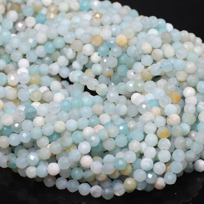 180pcs 2mm Natural Amazonite Gemstone Beads Faceted Round Loose Stone Beads for Jewelry Making - color: Amazonite, size: 1.9-2.4mm