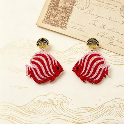 Cute Acrylic Tropical Fish Earrings Creative Parrot Hornbill Drop Dangle Earrings Stylish Animal Statement Earrings Daily Wear Jewelry for Women - color: Pink Red Fish