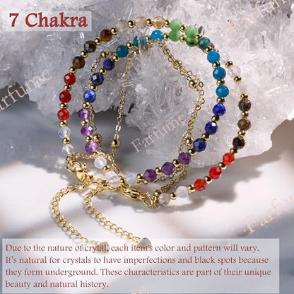Farfume Crystal Beaded Bracelets for Women 4mm Natural Stone Jewelry Gifts | Natural Beads Gemstone,Handmade,Helper Tool,Yoga Protection,Hypoallergenic,Durability Wear - color: Chakra-Well Being