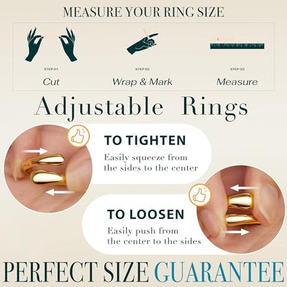 Non Tarnish Gold Chunky Rings for Women, 14K Gold Plated Statement Dome Rings Stacking Silver, Adjustable Mens Eternity Wedding Band Mixed Metal Jewelry Size 3-13 - color: Gold, size: 3, style: Open Twist Band